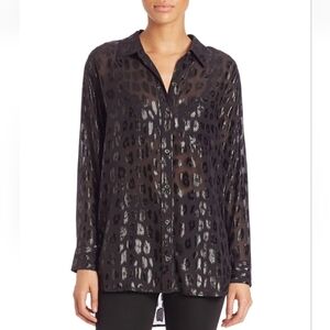 EQUIPMENT Daddy Metallic Leopard Print Silk Shirt Blouse in Black Size Small
